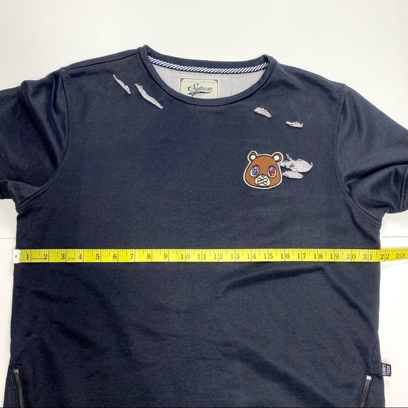 Square Zero Bear Patches Distressed Short Sleeve Sweatshirt Black - Picture 12 of 12